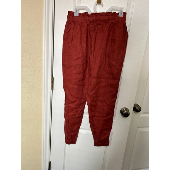 Marc New York Linen Orange Rust Drawstring Waist Baggy Lagenlook Ankle Pants, S - Picture 8 of 10